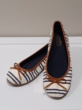Coach And Four Navy Stripe Ballet Flats* SZ 8